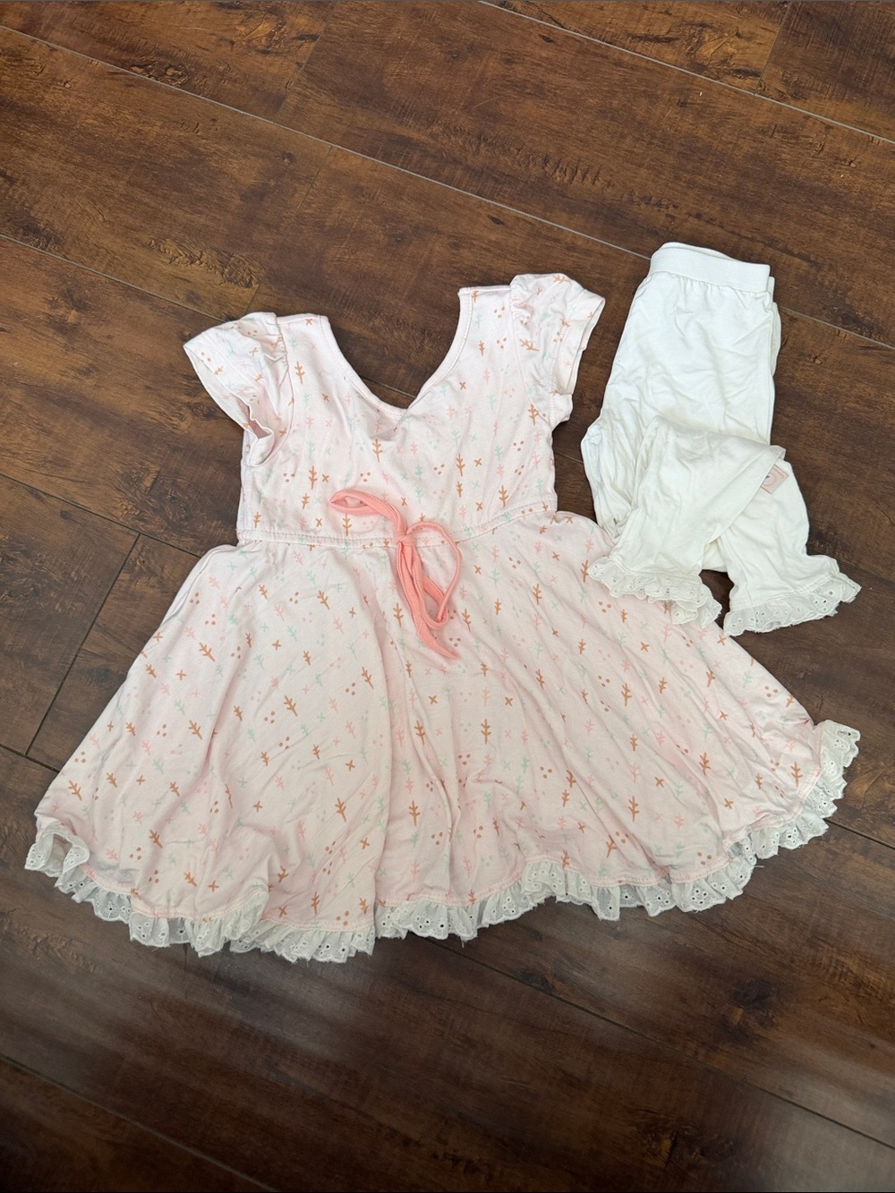 Well Dressed Wolf Pink Floral Dress with White Leggings Kids Set (Omi Jo)